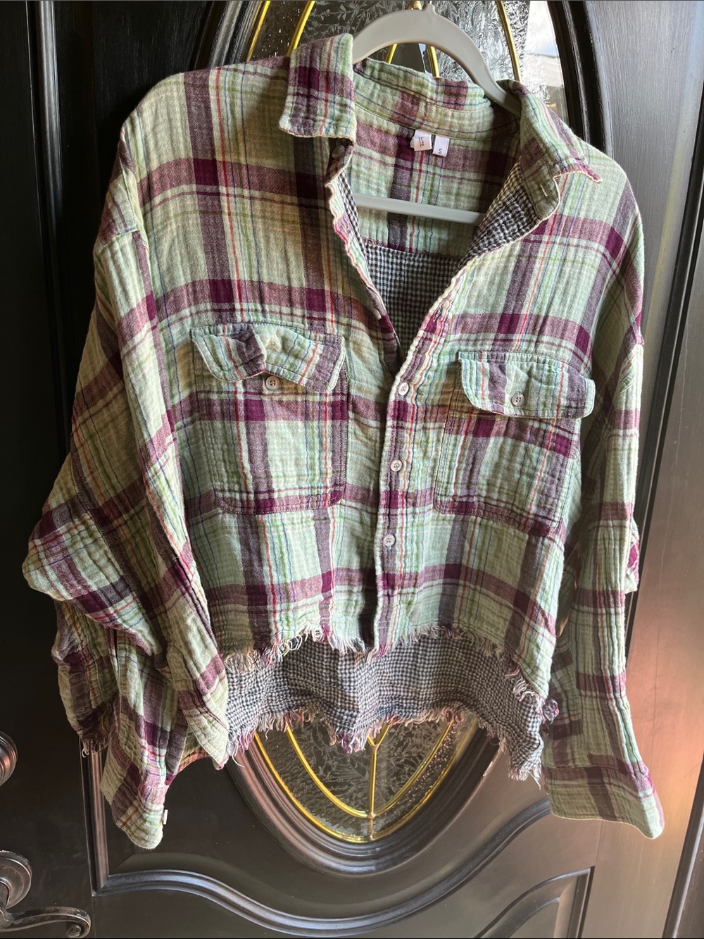 Elan Green & Burgundy Plaid Button-Down Shirt